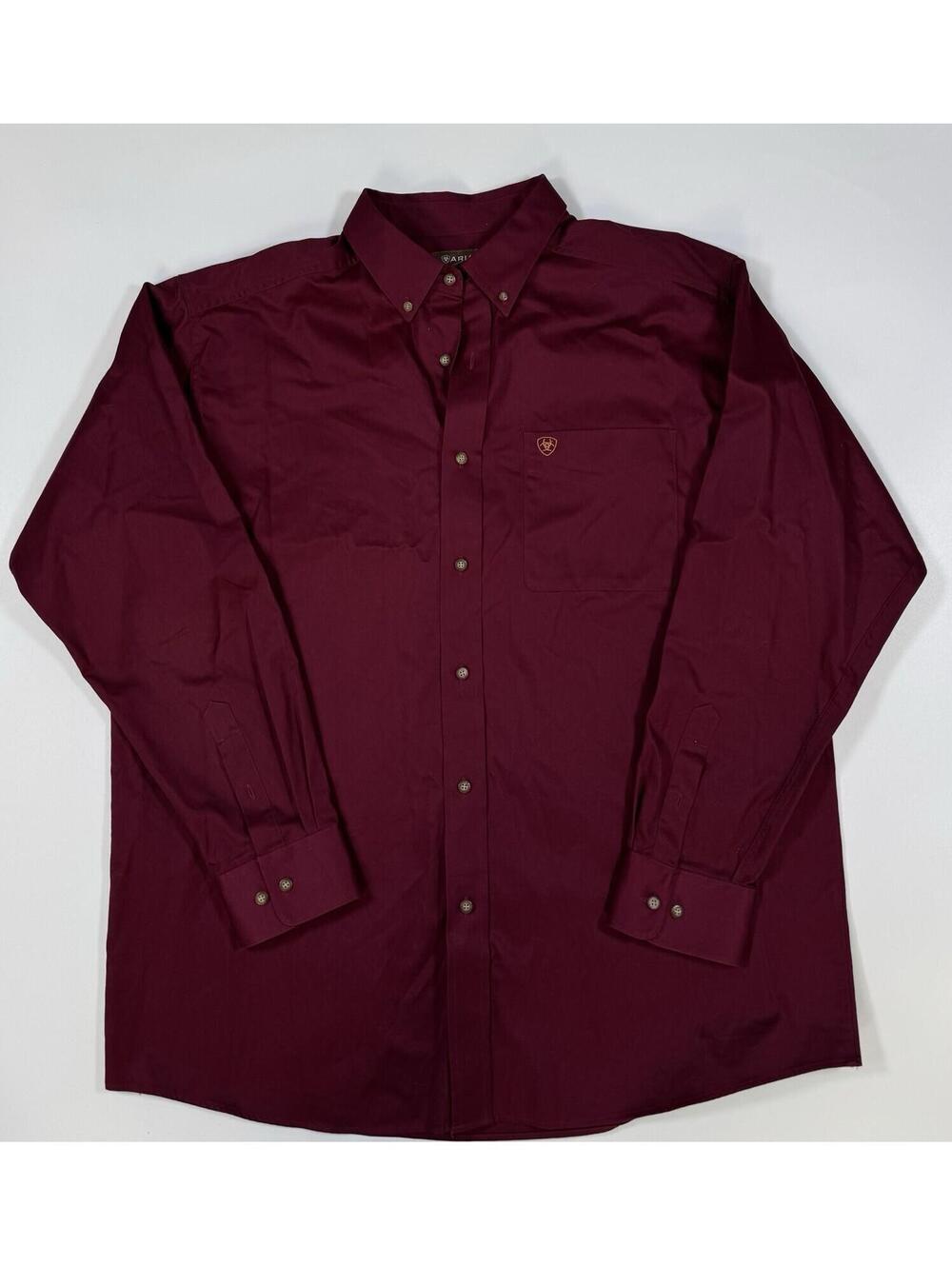 Ariat Solid Twill Button Down Shirt Mens XL Burgundy Long Sleeve Western